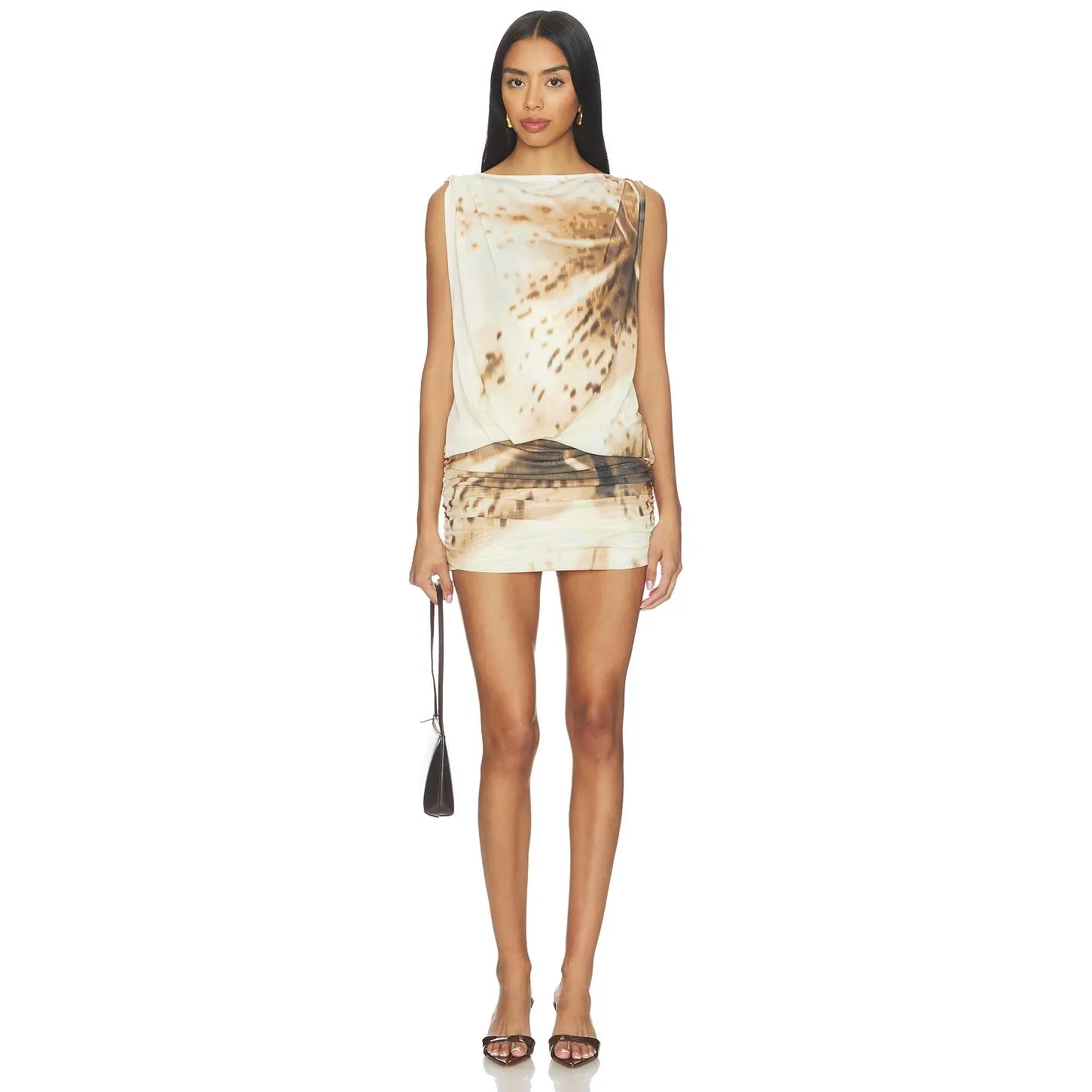 SOVERE Odette Drape Mini Dress in Lemon Orchid