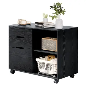 Modern 3-Drawer Lateral Filing Cabinet, Mobile Organization Desk for Home Office, Printer Stand with Open Storage Shelves