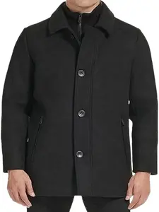 Kenneth Cole Men's Wool Single Breast Front Inner Quilted Wing Collar Coat BLACK Medium