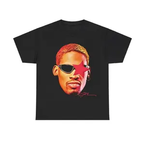 Dennis Rodman Big Face T-Shirt for Women, Casual Loose Fit Graphic Top in 100% Cotton with a Crew Neck and Short Sleeves