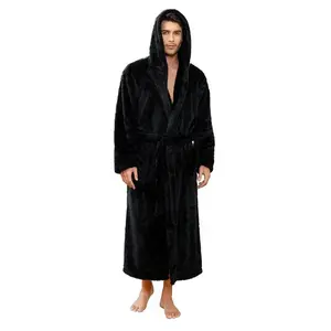 Mens Robe Big And Tall With Hood  Full Length Plush For Men Long Fleece Bathrobe