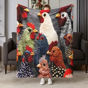 Farmhouse Style Chicken Flannel Blanket, Super Soft Warm Comfortable Farm Print Sofa Bed Throw, Home Decor Gift for Family Friends