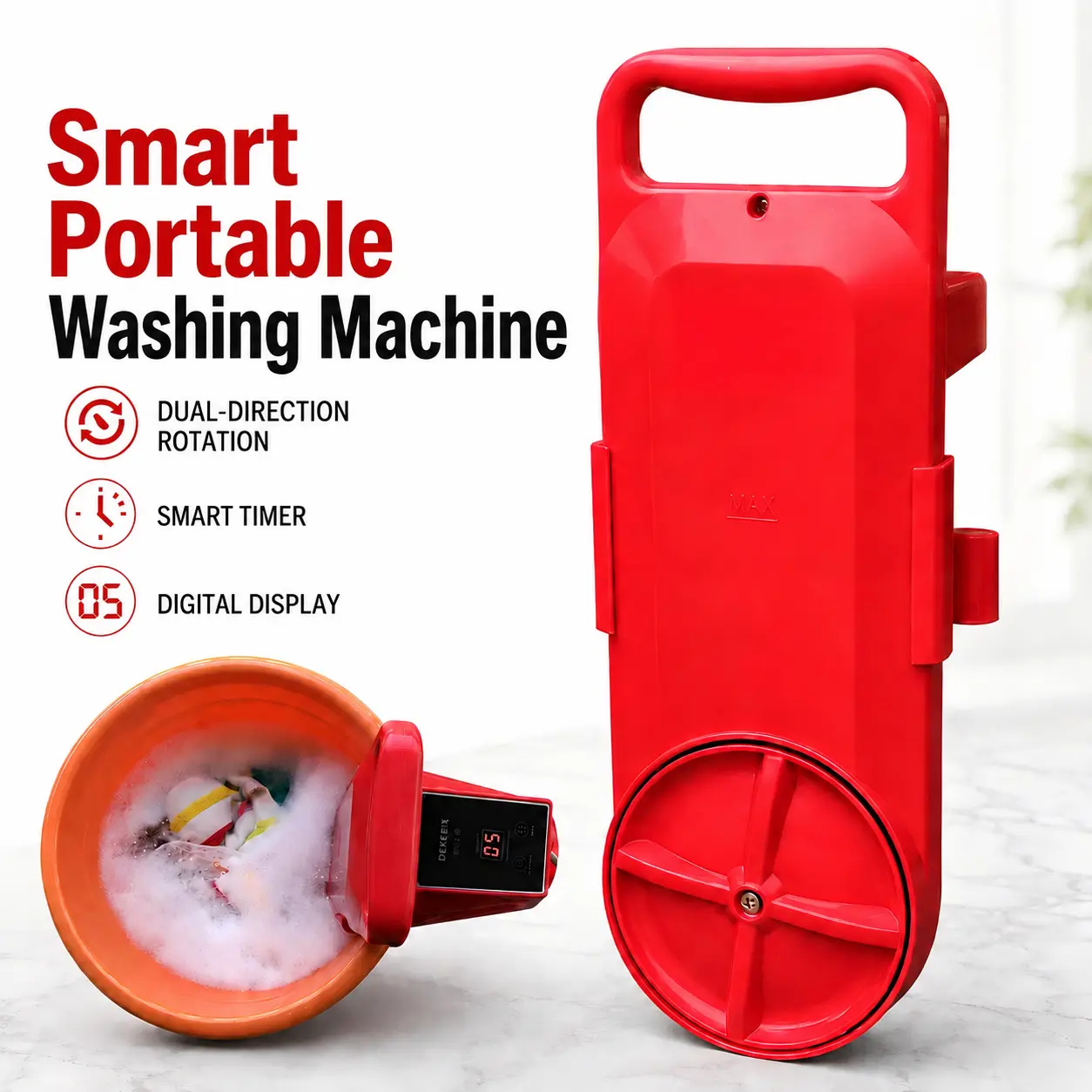 Portable Smart Rotating Mini Washing Machine - Digital Timer, Dual-Direction Rotation, for Underwear & Socks, Ideal for Apartments, Dorms [Bucket Not Included], Portable Washing Machine