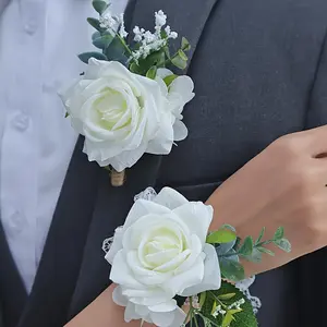 2-Piece Bohemian Style Rose Corsage and Bracelet Set - Perfect for Bride, Groom, Groomsmen, and Wedding Decoration