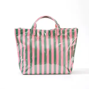New Striped Tote Bag, Waterproof Glossy Material, Large Capacity, Handheld & Shoulder Strap, Commute Travel Shopping, Multiple Colors, Shiny Stylish Bag