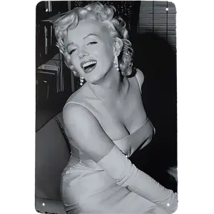 Vintage Marilyn Monroe Metal Sign Black & White Image 12" x 8" Handmade Unique Wall Decor Poster Room