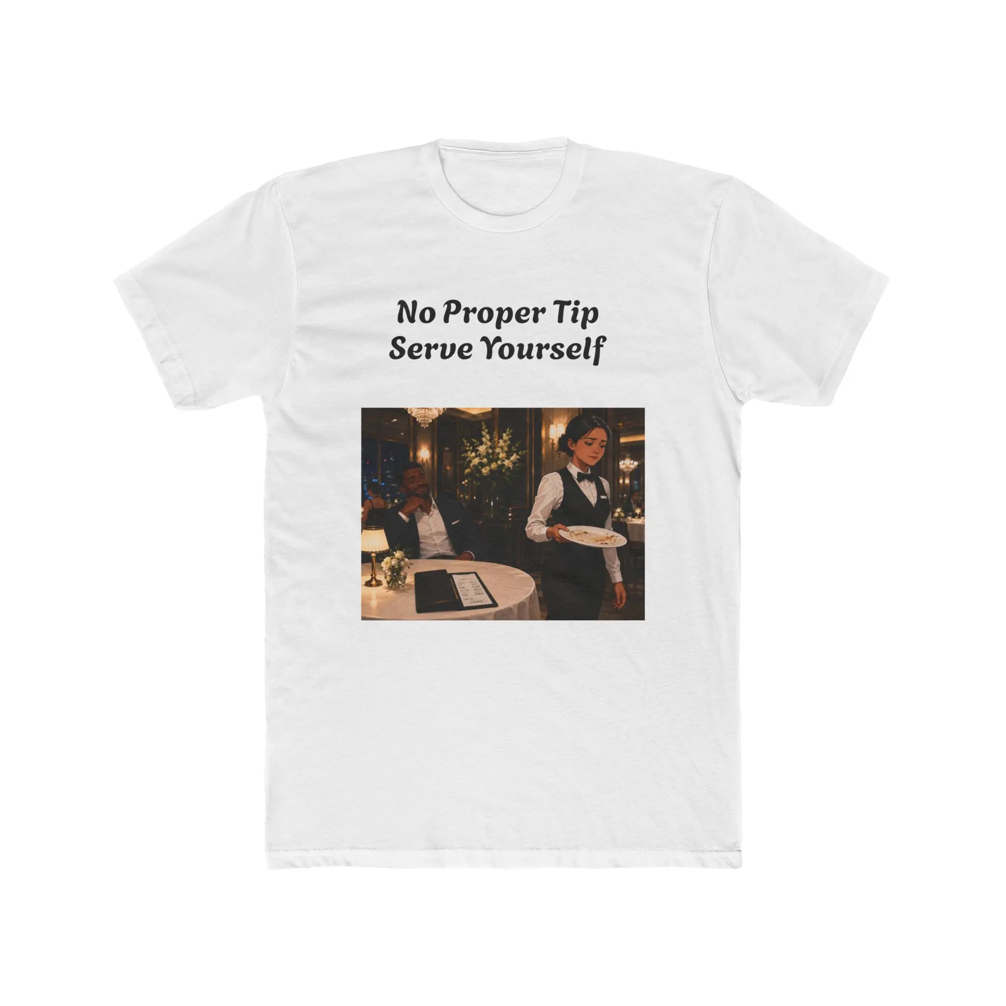 Men's Soft Cotton Short-Sleeve Casual Classic Streetwear Tee - "No Proper Tip Serve Yourself" Waitress Server Vintage Photo Graphic Print, Ribbed Round Neck Knit Tops Shirt, Menswear