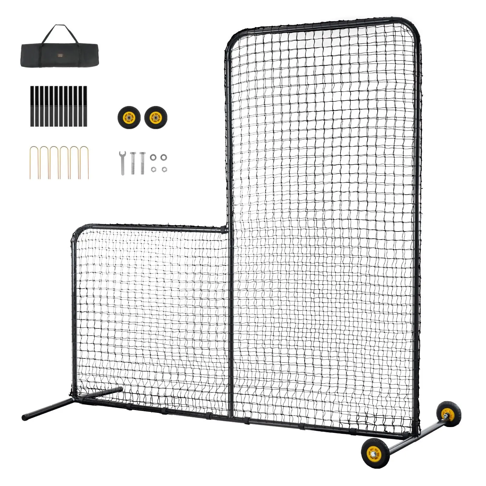 7x7-Foot L-Screen Baseball Batting Cage Safety Net, Portable Softball Pitching Screen With Carry Bag, Wheels, Ground Stakes, Heavy-Duty Batting And Pitching Net For Pitchers Protection