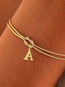 A to Z Letter Pendant Bracelet, Letter Link Bracelet, Handmade Knot Design, Elegant Simple Love Knot Chain, Perfect Gift for Women, Valentine's Day Mother's Day