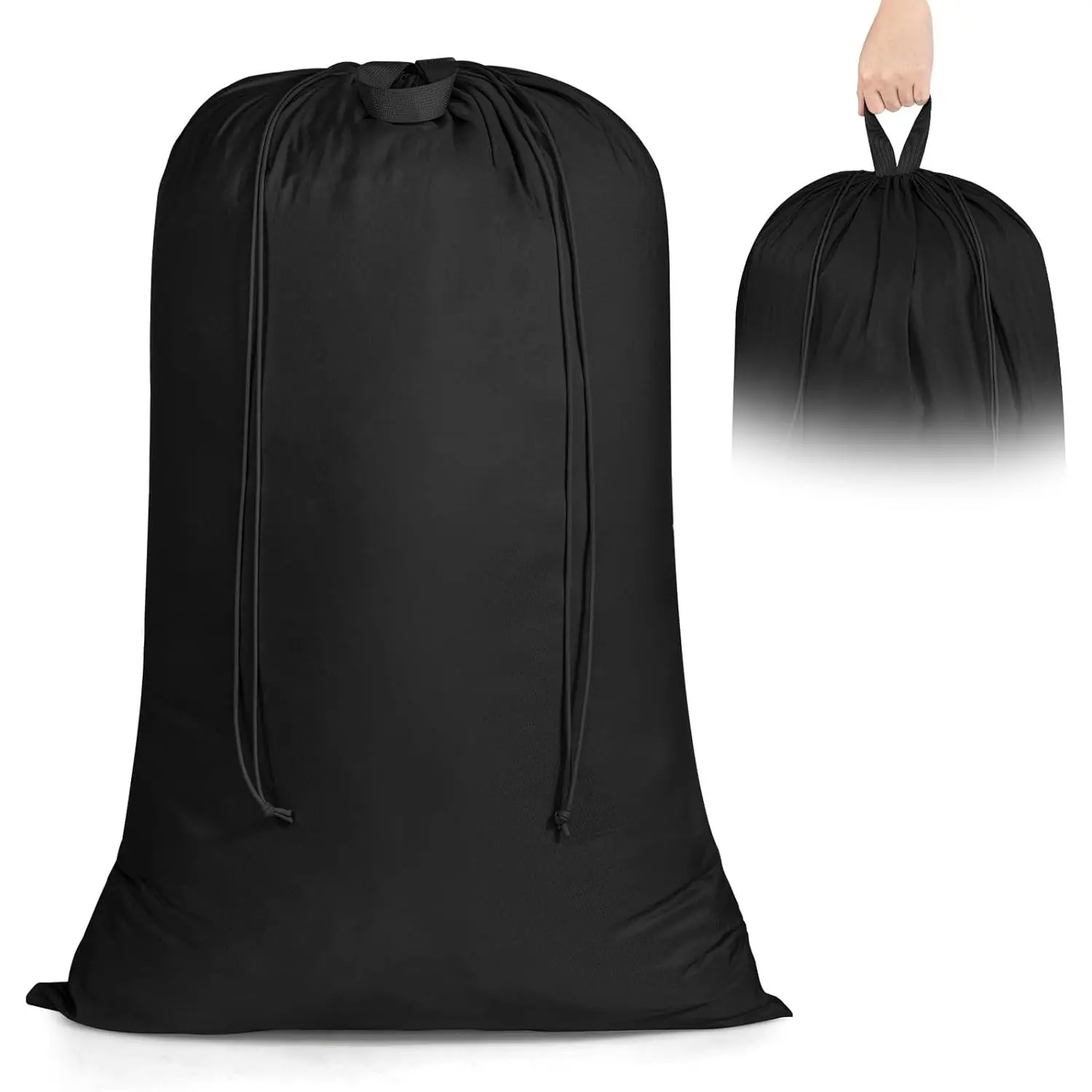 Laundry Bag, Extra Large Travel Laundry Bags with Handles & Drawstring Closure, 24"x 36" Dirty Clothes Storage Bag, Basket Hamper Liner, Organizer Sack for Laundry Room, Camping, Black