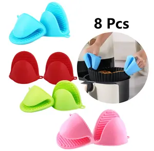 8Pcs Mini Silicone Oven Mitts Heat Resistant Pot Holders Finger Protectors for Air Fryer Microwave Baking Cooking Cute Kitchen Gadgets Accessories for Home Cooks Bakers Students Apartment Essentials Blue Red Green Pink