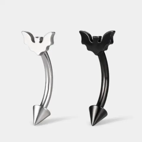 OUFER 16G Halloween Flat Bat Labret Ring Rook Eyebrow Piercing – Internally Threaded Titanium Body Jewelry