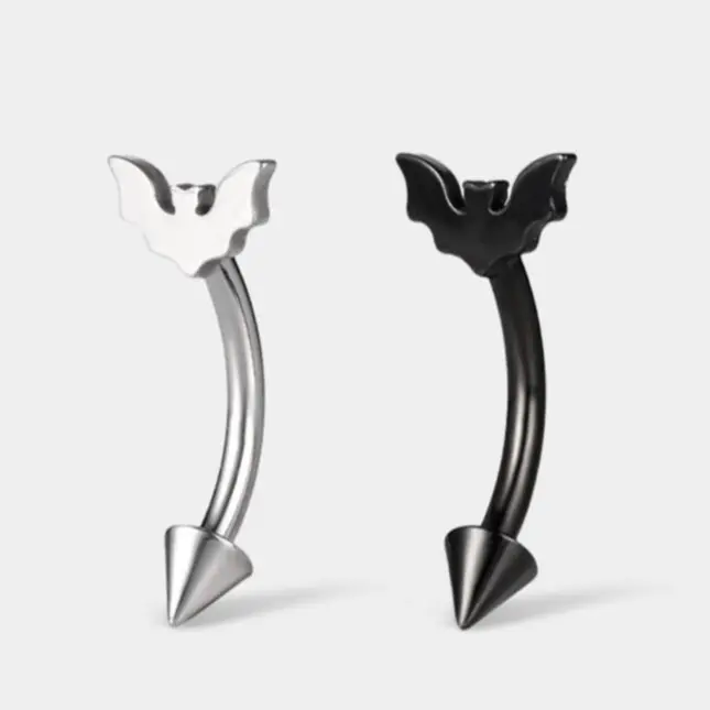 OUFER 16G Halloween Flat Bat Labret Ring Rook Eyebrow Piercing – Internally Threaded Titanium Body Jewelry
