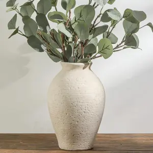 Ceramic Flower Vase Home Decor - Large Farmhouse Table Vases Rustic Vintage Living Room Kitchen Bedroom Decorations for House Book Shelf Office Coffee Desk Dining Fireplace (9" Rustic)