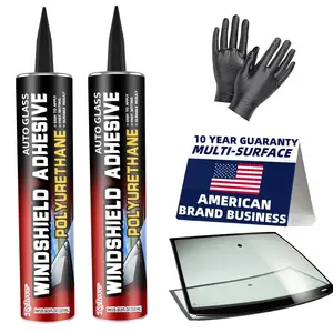 Windshield Urethane Adhesive - Quick Curing & Weather Resistant and Professional Strength Auto Glass Glue for Vertical & Overhead Application, Windshield Repair Kit with Gloves,10.5Oz Black (2-Pack) Clear Silicone Multi-Purpose Sealant Automotive Car