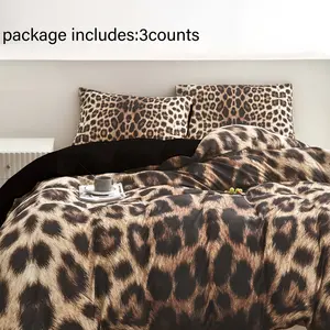 Leopard Print Bedding Set, 3 Counts/set Including 1Count Bedspread & 2 Counts Pillowcase without Filler,Soft Breathable Bedding Set for Bedroom