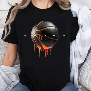 100% Cotton Hoops Basketball Drip Design Print T-Shirt