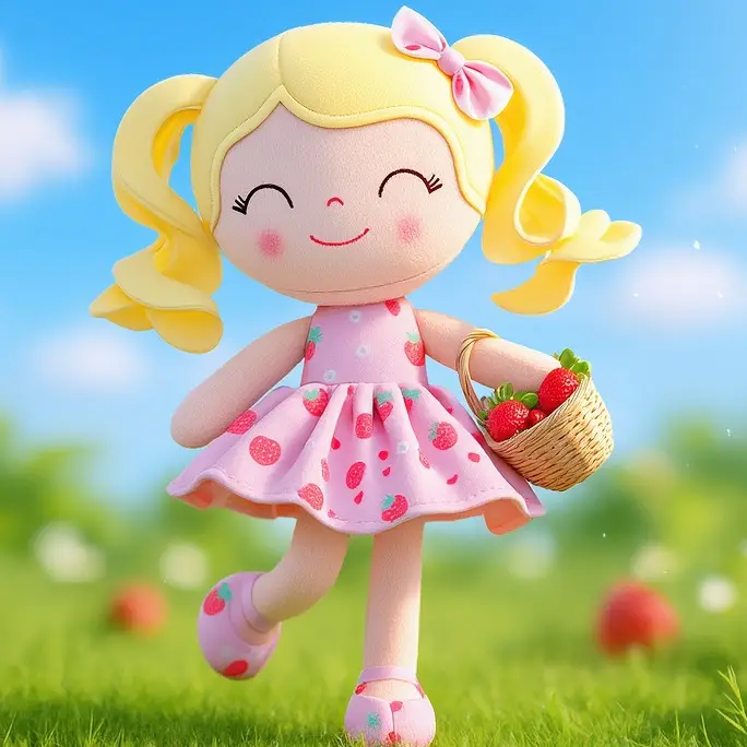 Gloveleya Plush Strawberry Doll First Baby Dolls Baby Girl Gift Christmas Gifts For 0 To 6 Years Girls Curly Hair Toy, 12 inches