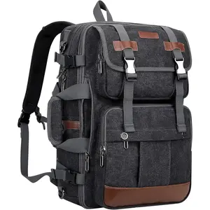 Canvas Travel Backpack for Men Large Laptop Backpack Fit 16 inch Carry- Airline Approved Convertible  Rucksack(A6617-3 Black)