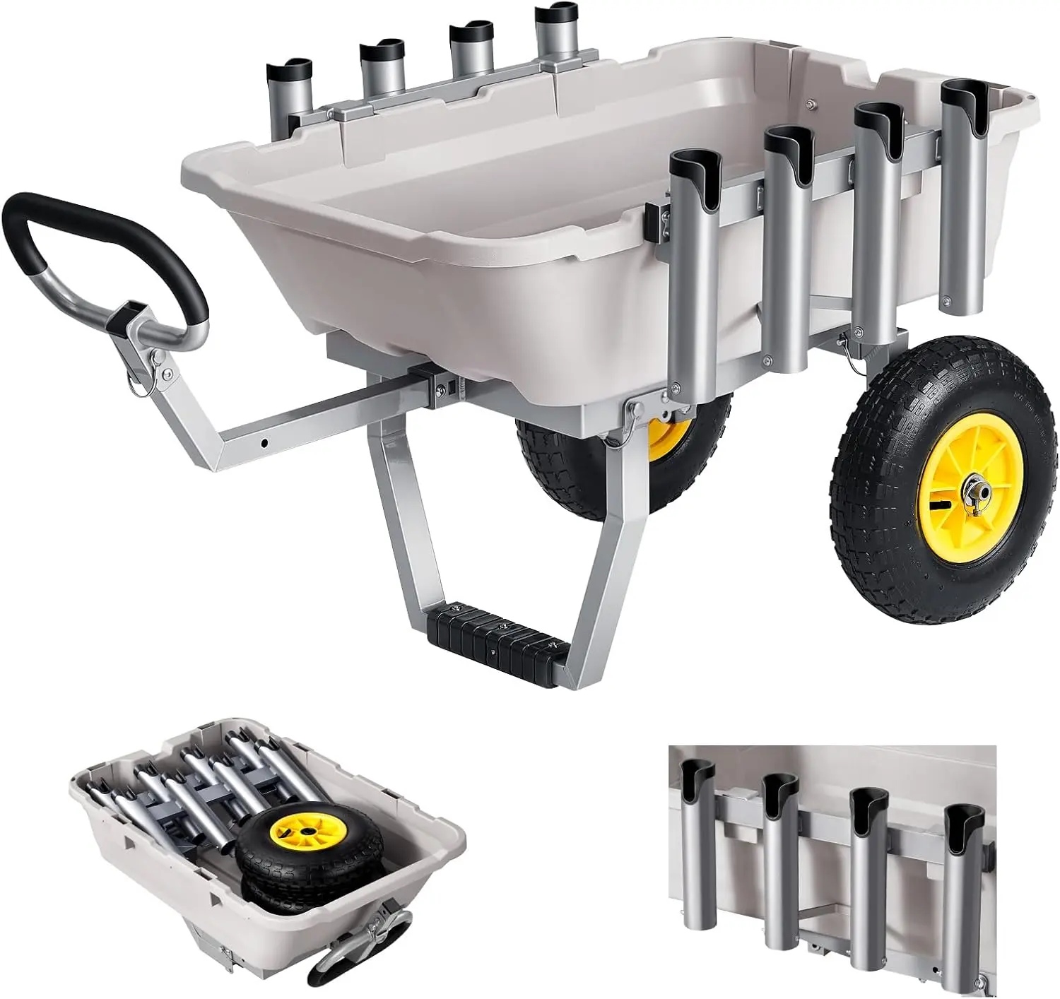 VEVOR Beach Fishing Cart, 200 lbs Load Capacity, Fishing Cart with Heavy-Duty Aluminum Alloy Frame, 13-Inch All-Terrain Tires, 8 Rod Holders, Strap, Easy to Clean, for Outdoor Camping Picnic