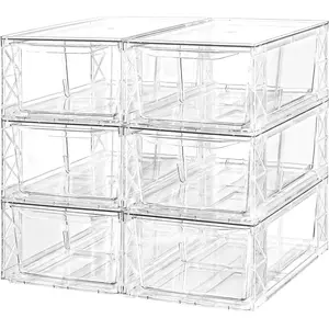 6 Pack Clear Stackable Medium Acrylic Storage Drawers, Storage Bins with Drawers for Fridge Organization, Makeup Cosmetic Organizer and Display