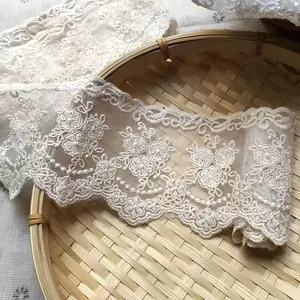 Lace Trim Ribbon Delicate Crown Ribbon for Crafts Sewing and Bridal Wedding Dress Applique Decorations 3.3inch Width 5 Yards/Lot Beige
