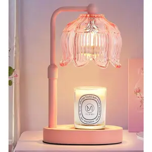 Flower Candle Warmer Lamp with Timer Dimmer, Adjustable Height No Flame Wax Warmer for Jar Candles, Ideal Gifts for Mom Women, ?Housewarming   Bedroom Decor with 2 Bulbs