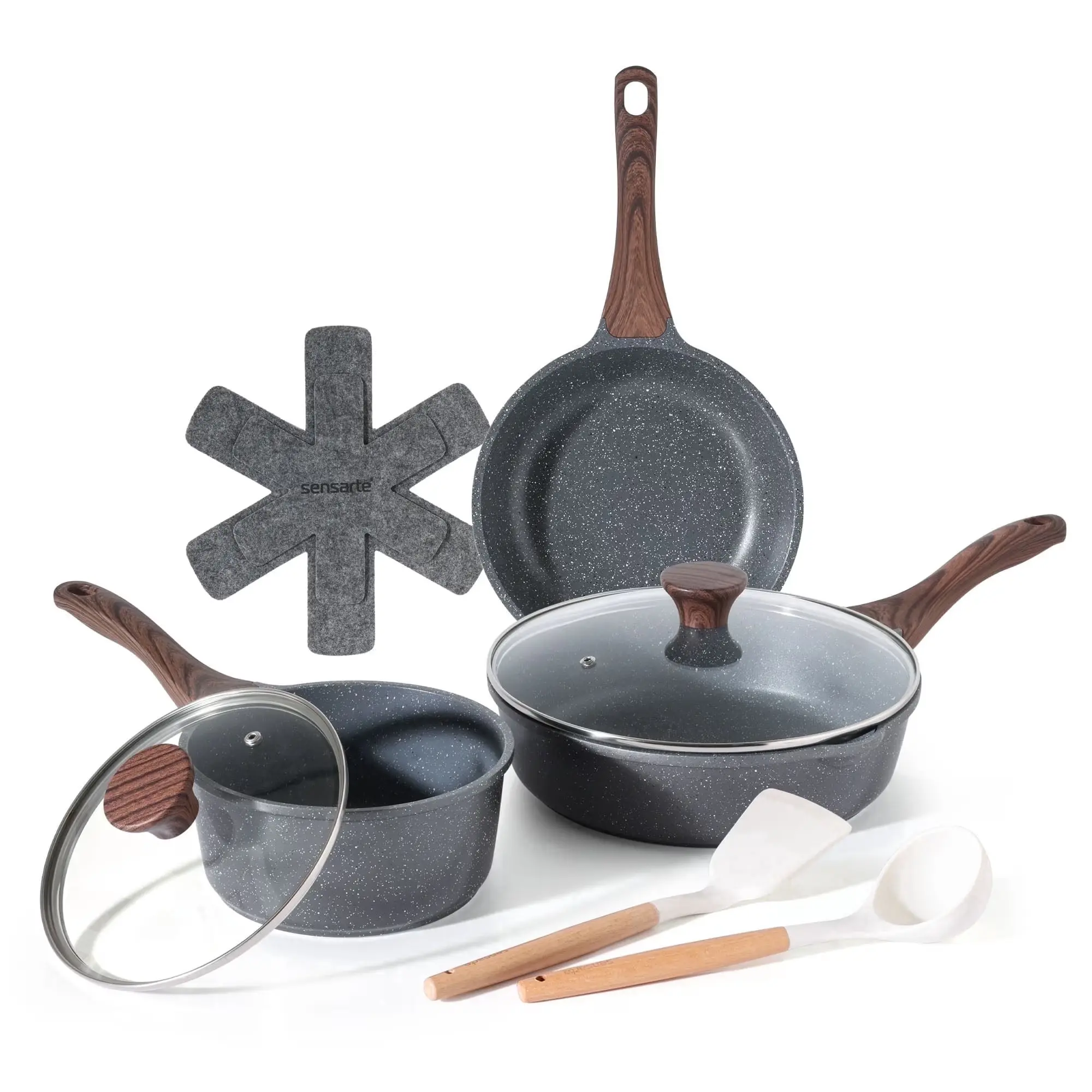 SENSARTE Ceramic Nonstick Pots and Pans Set, 10Pcs Healthy Non Stick Cookware Set with Pots Protectors, Induction Kitchen Cookware Sets White