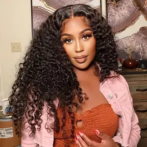 Glueless 180% Density 5X5 Water Wave Lace Front Wigs Human Hair Pre Plucked Bleached Knots Water Wave Frontal Wigs 100% Human Hair Wigs for Women Glueless HD Transparent Lace Wig for Women 1B