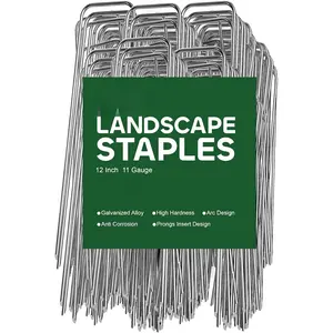 50 Packs 12 Inches Landscape Staples Heavy Duty 11 Gauge Galvanized Steel Garden Stakes Securing Pegs for Securing Weed Fabric Landscape Fabric Netting Ground Sheets and Fleece