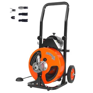 fathersdaygift VEVOR Drain Cleaner Machine 75 FTx 3/8 Inch, Auto Feed Sewer Snake Auger on Wheels, Portable Drain Cleaning Machine with 4 Cutters Air-activated Foot Switch for 2 to 4 Pipes