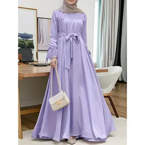 Women'S Elegant Muslim Abaya Dress - Long Sleeve A-Line Maxi Dress with Asymmetrical Hem & Contrast Mesh Panels, Breathable All-Season Comfort, Solid Color Versatile For Casual & Formal Occasions, Muslim Dress, Comfortable Wear, H Line Silhouette