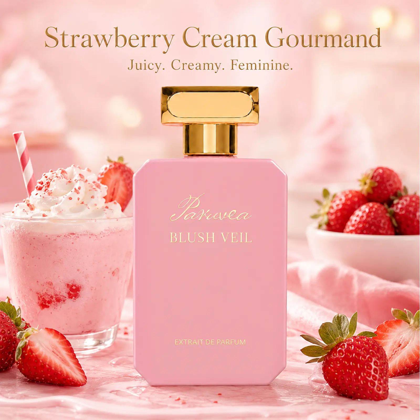 Paruvea Blush Veil Extrait De Parfum | Sweet Creamy Strawberry Milkshake | Blackberry Vanilla Jasmine | Soft Feminine Fruity Floral Perfume 100ml (3.4 fl oz),back to school