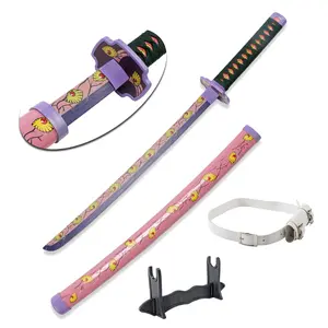 ELERVINO 31 inches Bamboo Wooden Demon Slayer Cosplay Sword Kokushibou Swords with White Belt & Holder Stand Display for Halloween Anime Role Playing Props Cosplay Collection Decoration Christmas Gift Birthday Decoration