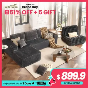 【3 Packages Shipping】Ovios 104" Modular Couch with Chaise and 36'' Boneless Lazy Sofa - L-Shaped Sectional Sofa Set with Flexible Configuration, Plush Corduroy Cloud Velvet Fabric, No Assembly Required, 5 Seater