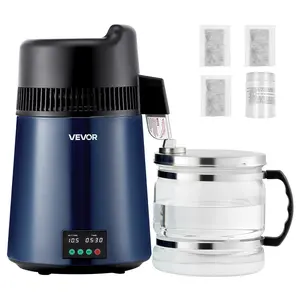 【Summervibes】VEVOR Water Distiller, 6L 1.6 Gallon Larger Pure Water Purifier Filter For Home Table Countertop, 900W Glass Pot Distilled Maker, Stainless Steel Body Drinking Machine to Make Clean Waters, Blue-Black