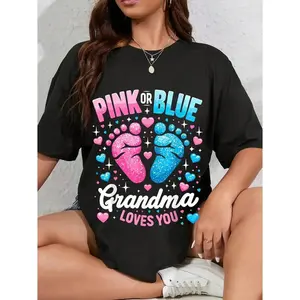 100% Cotton Unisex Gender Reveal Baby Grandma Pink Or Blue Gender Reveal Grandma T-Shirt
