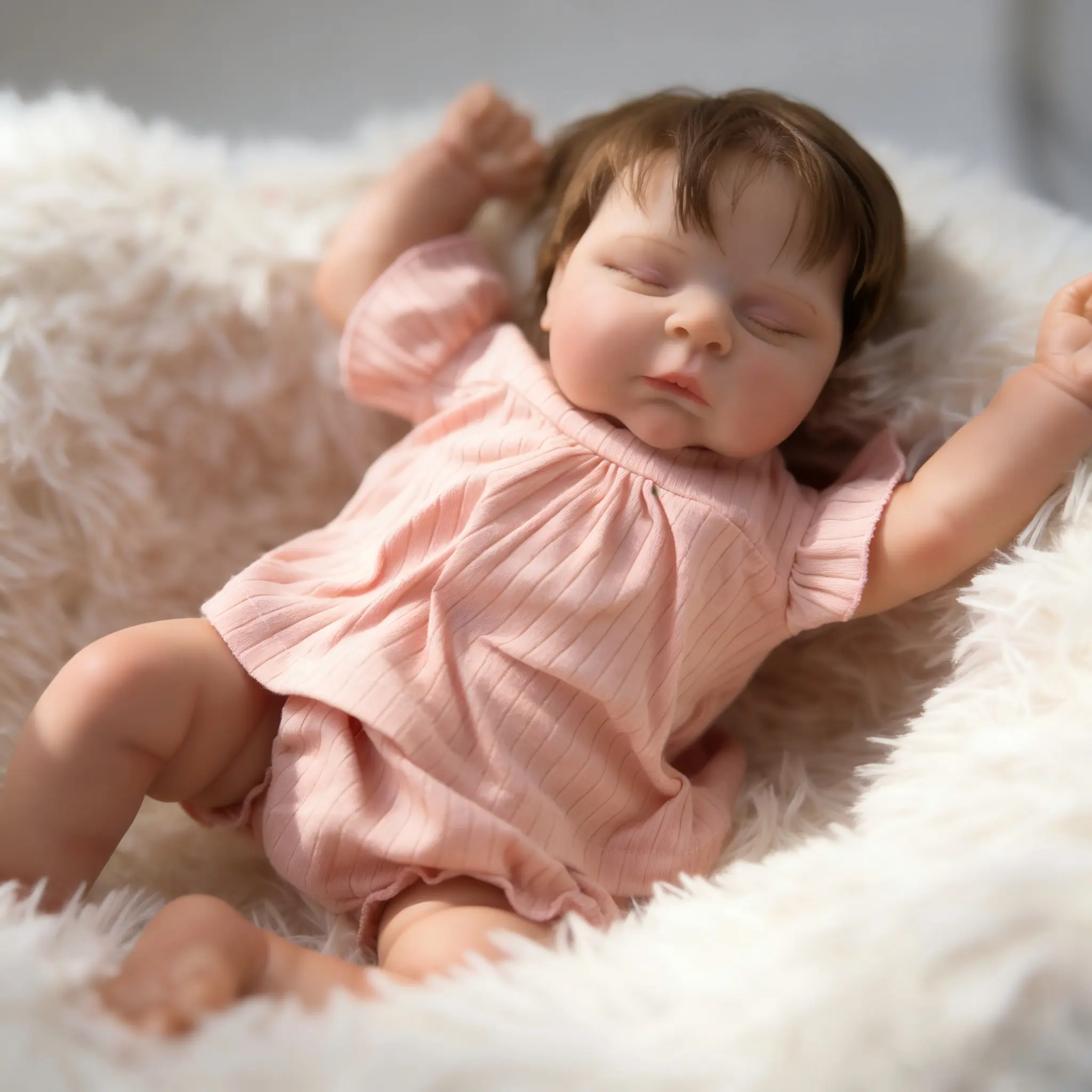 Realistic Newborn Sleeping Cotton-Vinyl Reborn Baby Doll - 20-Inch (50cm) Ribbed Ruffled Sleeves, Weighted PP Cotton Body, Hand-Rooted Hair, Handmade Nails, Baby Powder Scent, Pacifier, Feeding Bottle, Gift Box (Newborn Look, for Kids 3+ & New Parents)