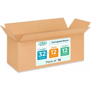 Long Shipping & Moving Boxes 32x12x12 inches (10-Pack) - Extra Strength 200 lb vs Regular - Corrugated Packing Boxes for USPS/UPS/FEDEX - Cardboard Box for Delivery - Long Box by IDL Packaging