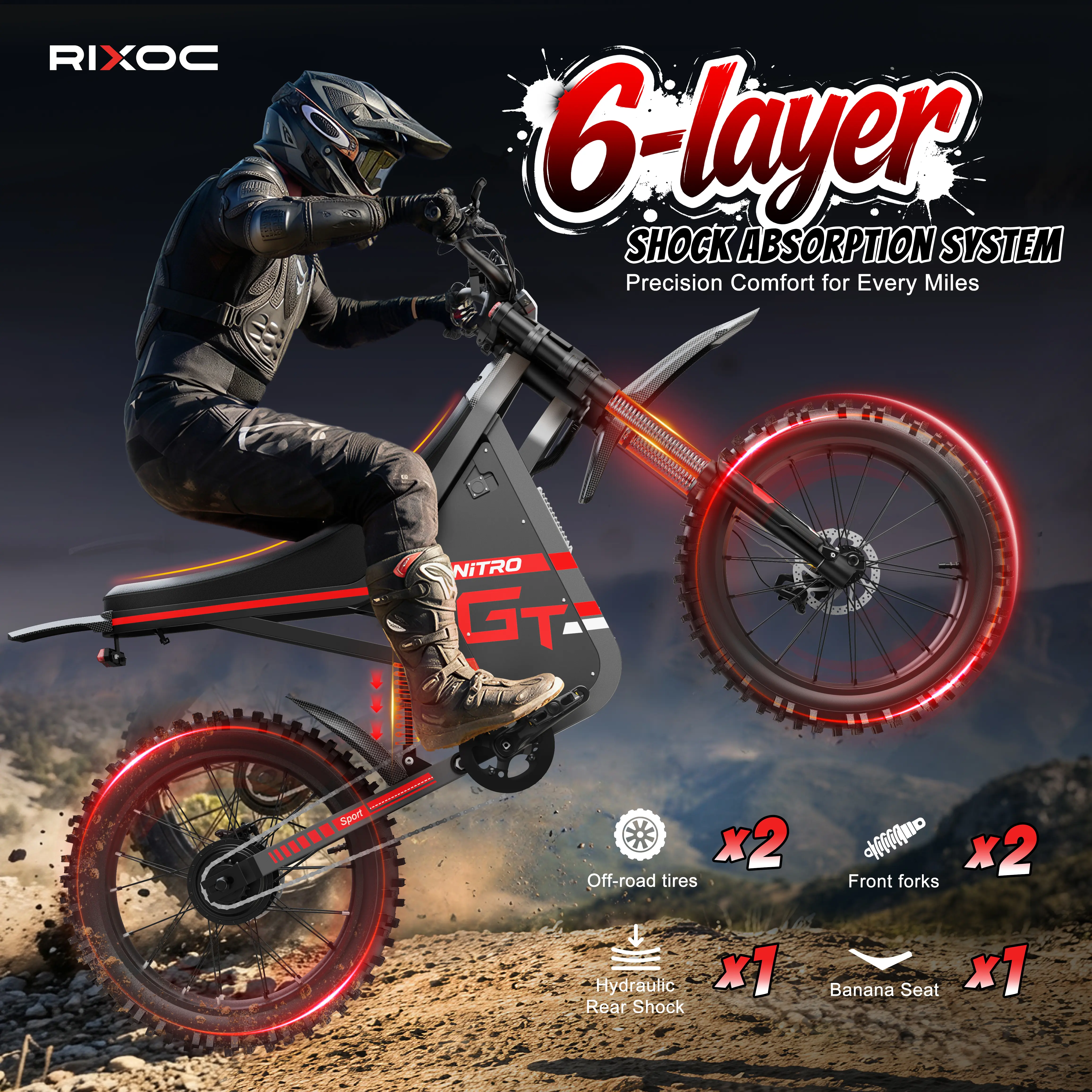 RIXOC GT19 Powerful Electric Bike, 3000W Peak Motor, 52V 31.2Ah Removable Battery, 40MPH Fast Speed, Hydraulic Brakes, Premium E-Bike for Adults & Teens