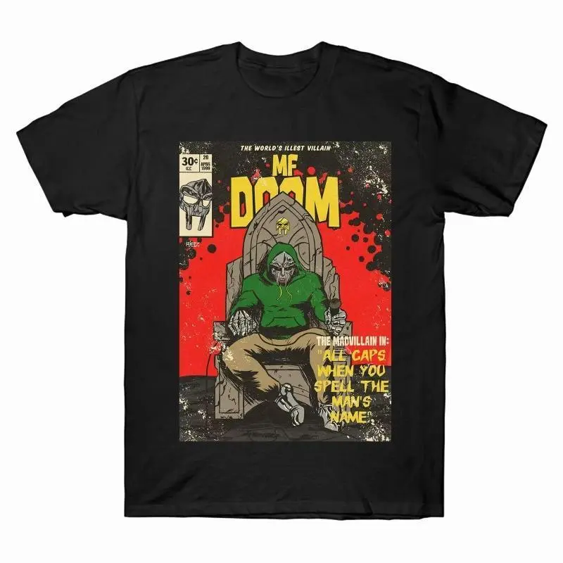 MF DOOM Rapper Pattern T-shirt Suitable for Both Men and Women Hip-hop Fashion Top Casual Short Sleeved Street Wear T-shirt