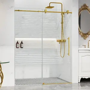 Frameless sliding shower door -56-60 inches wide x 75 inches high, 5/16 inch transparent SGCC tempered glass, easy to clean coating, waterproof seal, stainless steel hardware, silver - modern bathroom accessory