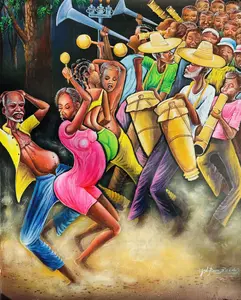 Rara band of Artibonite , acrylic on Canvas 30x24 in, by Ricardo Grand Pierre Decor Artwork