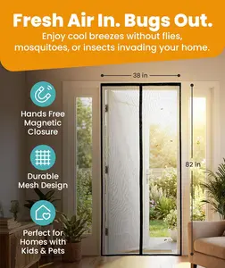 Magnetic Screen Door - Bugs Out, Breeze In - 9-Minute Install Auto-Sealing Heavy Duty Double-Stitched Mesh, 52 Magnets, Hands-Free for Sliding & Patio Doors, Pet & Kid Friendly, 38 x 82 Inch