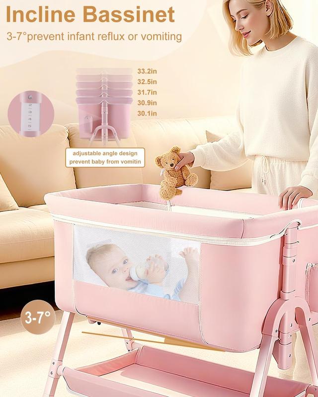 Newborn/Baby 4-in-1 Bassinet! Foldable Travel Style + Wheels | Mosquito Net + Mattress + Storage Included