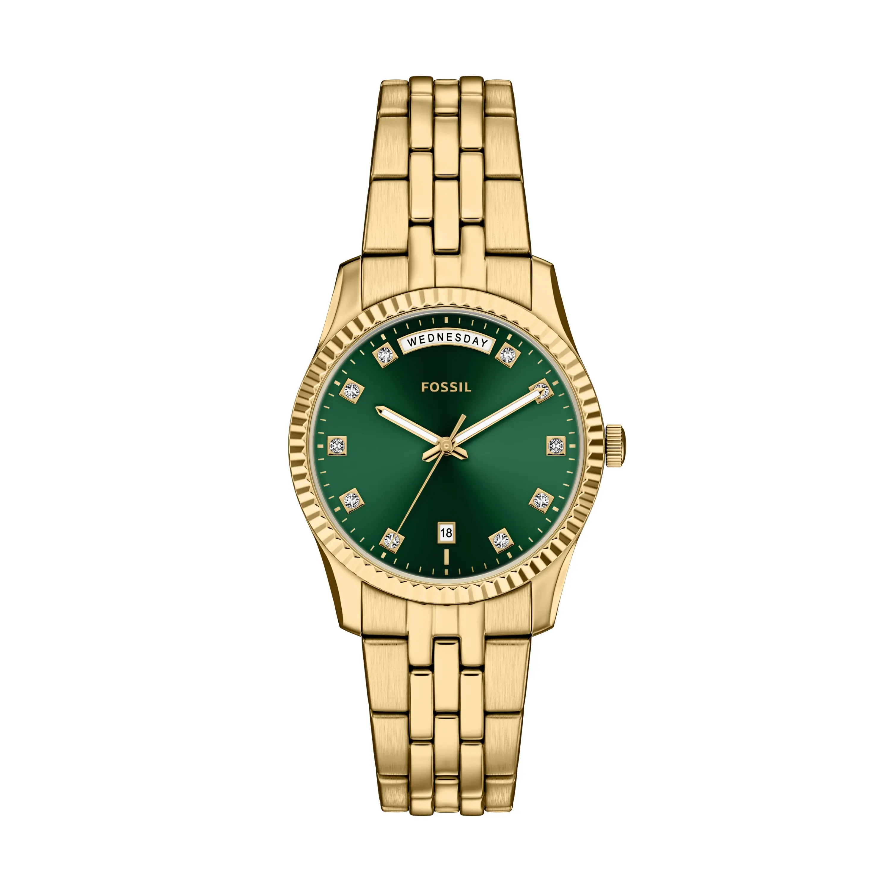 Fossil Women's Scarlette Three-Hand Day-Date Gold-Tone Stainless Steel Watch