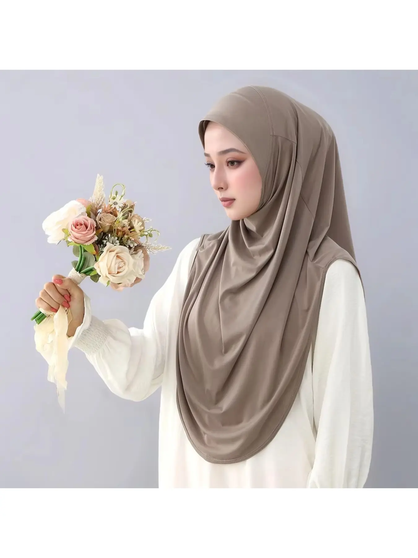 Fashionable new large pullover hood, solid color minimalist versatile headscarf for women, Malay tie-dye long scarf all-in-one Modesty Hijab, Modest Instant Hijab