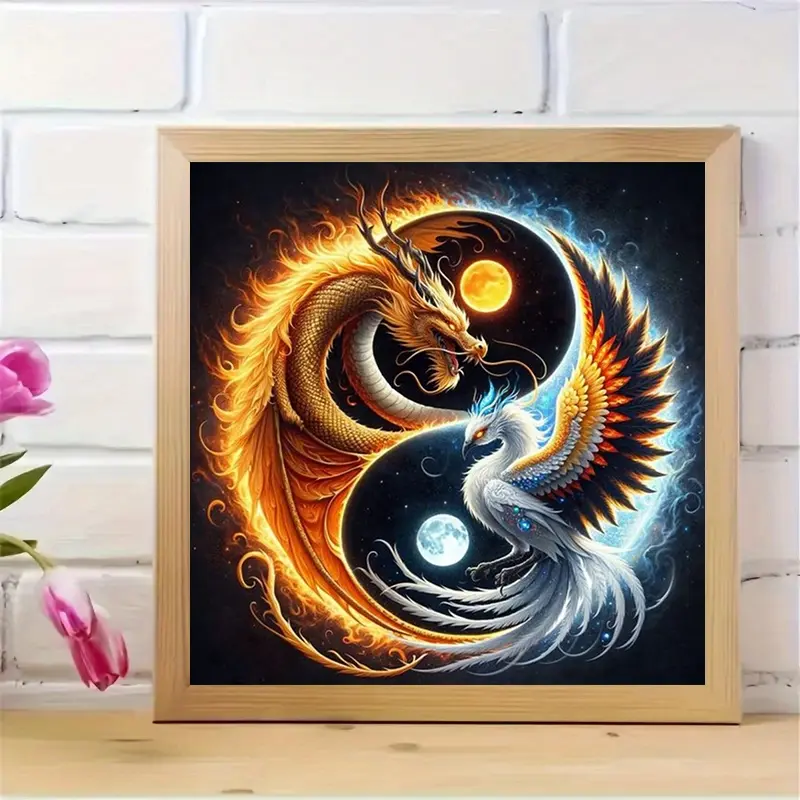 DIY Diamond Painting Kit Dragon & Phoenix Tai Chi Design Taiji Pattern, Full Drill Round Diamonds Art Set for Adults and Beginners, Home Wall Decoration Beginner Craft Handicraft