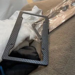 Carbon Fiber License Plate Frame - 2 Pack with Fasteners, Screws, and Mounting Holes, Waterproof Plastic Number Plate Holder, Black Color