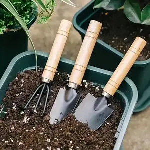 Mini Metal Garden Tool Set, 4 Piece Handheld Weeder and Rake Kit, Indoor Outdoor Gardening Tools, Portable Planting Supplies